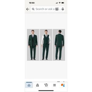 Cooper & Nelson Men's Suit Slim Fit Olive 3 Piece 50R 4XL